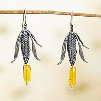 Amber dangle earrings, 'Land of Maize'