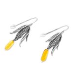 Amber dangle earrings, 'Land of Maize' - Sterling Silver and Natural Amber Mexican Earrings