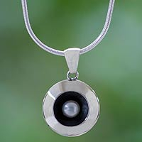 Cultured pearl pendant necklace, 'Moon Intrigue' - Taxco Silver Necklace with Cultured Pearl