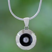 Cultured pearl pendant necklace, 'Moon Intrigue' - Taxco Silver Necklace with Cultured Pearl