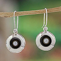 Cultured pearl dangle earrings, 'Moon Intrigue' - Taxco Silver Earrings with Cultured Pearl