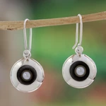 Cultured pearl dangle earrings, 'Moon Intrigue' - Taxco Silver Earrings with Cultured Pearl