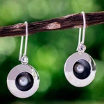 Cultured pearl dangle earrings, 'Moon Intrigue' - Taxco Silver Earrings with Cultured Pearl