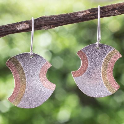 Sterling silver and copper dangle earrings, 'Ancient Eclipse' - Taxco Silver Earrings with Copper and Brass