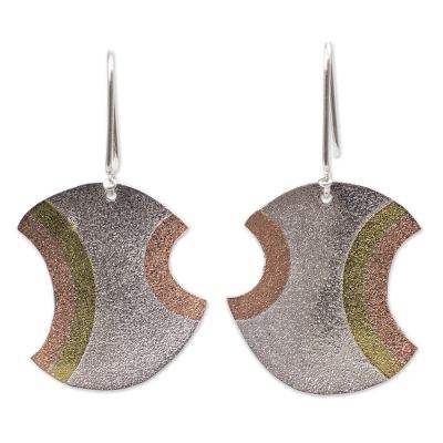 Sterling silver and copper dangle earrings, 'Ancient Eclipse' - Taxco Silver Earrings with Copper and Brass