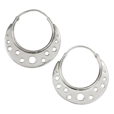 Sterling silver hoop earrings, 'Moon Landing' - Taxco Silver Hoop Earrings