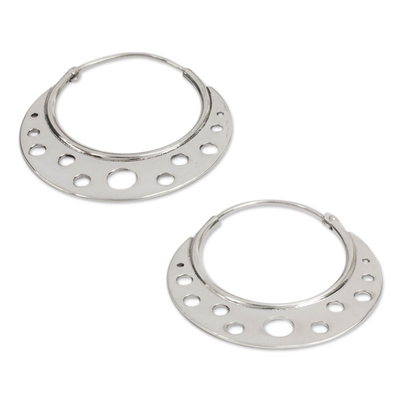 Sterling silver hoop earrings, 'Moon Landing' - Taxco Silver Hoop Earrings