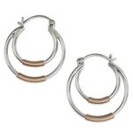 Sterling silver and copper hoop earrings, 'Taxco Orbit' - Taxco Silver Hoop Earrings with Copper