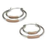 Sterling silver and copper hoop earrings, 'Taxco Orbit' - Taxco Silver Hoop Earrings with Copper