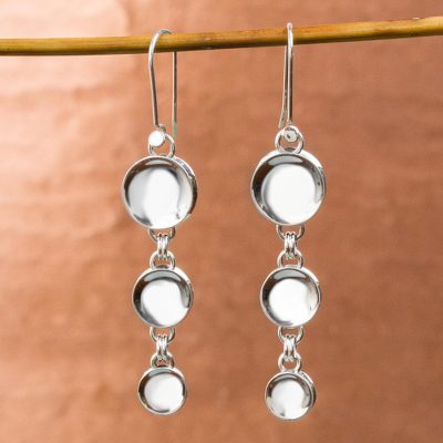 Sterling silver dangle earrings, 'Moonlight Trilogy' - Taxco Silver Dangle Earrings