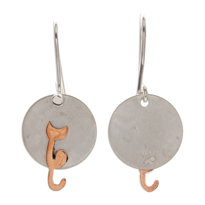 Ohrringe aus Sterlingsilber und Kupfer - Handgefertigte Katzenohrringe aus Silber und Kupfer von Taxco