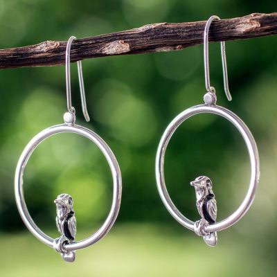 Sterling silver dangle earrings, 'Songbird' - Handmade Silver Bird Earrings from Taxco