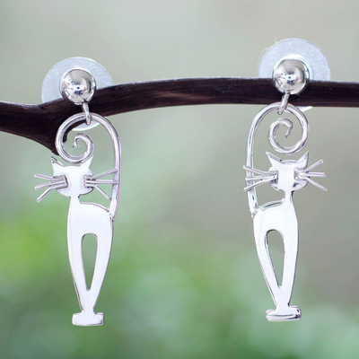 Sterling Silber Ohrhänger 'Taxco Cat' - Kätzchen-Ohrringe aus Taxco-Silber