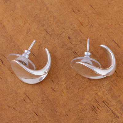 Sterling silver half hoop earrings, 'Innovation' - Taxco Half Hoop Earrings