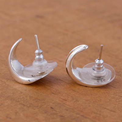 Sterling silver half hoop earrings, 'Innovation' - Taxco Half Hoop Earrings