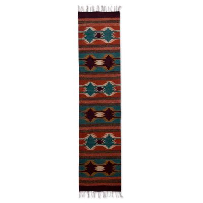Zapotec wool runner, 'Star Song' (1.5x6) - Star Motif Wool Area Rug (1.5x6)