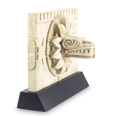 Sculpture, 'Quetzalcoatl' - Aztec Feathered Serpent Deity Sculpture with Stand