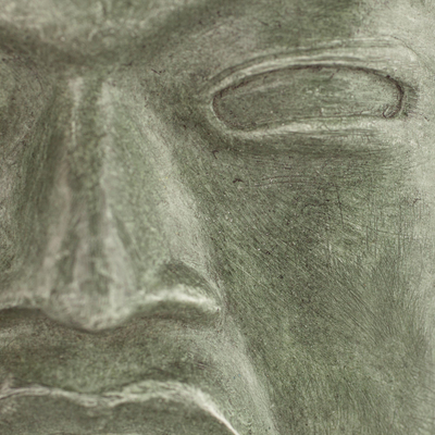 Esculturas - Escultura Máscara Verde con Soporte de Madera