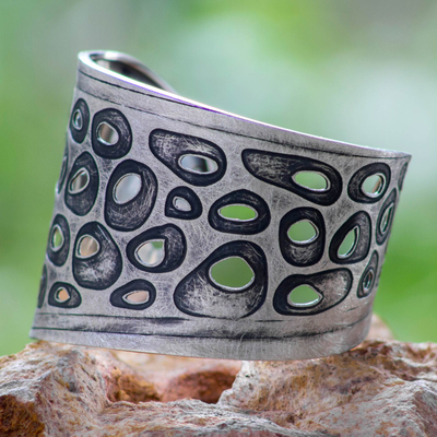 Sterling silver cuff bracelet, 'Miro Inspiration' - Surreal Sterling Silver Cuff Bracelet
