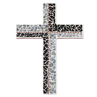 Glasmosaikkreuz - Wandkreuz aus Glasmosaik in Schwarz, Grau und Rot
