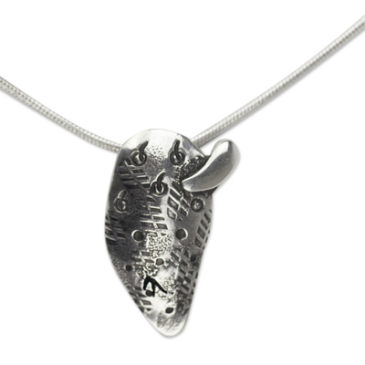 Silver pendant necklace, 'Aztec Nopal' - Silver Cactus Pendant Necklace