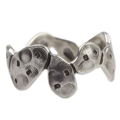 Silver band ring, 'Taxco Nopal' - Cactus-shaped Silver Band Ring