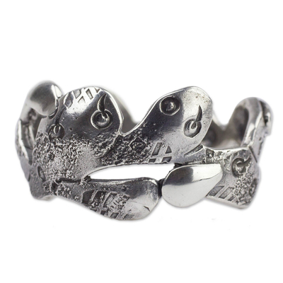 Men's silver band ring, 'Aztec Nopal' - Men's Band Ring Fair Trade Jewelry