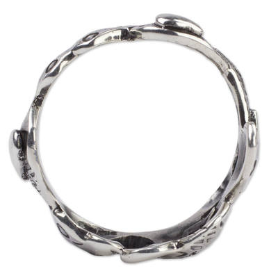 Men's silver band ring, 'Aztec Nopal' - Men's Band Ring Fair Trade Jewelry