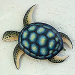 Handmade Green Turtle Wall Sculpture, 'Sea Turtle'