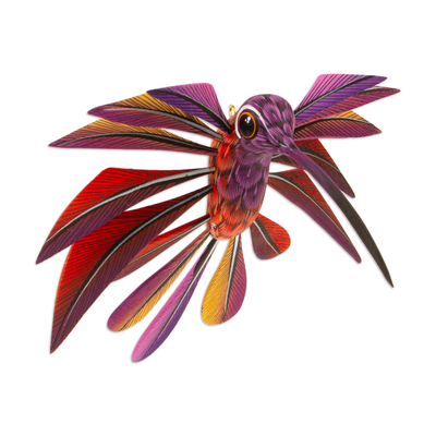 Alebrije sculpture, 'Purple Hummingbird' - Oaxacan Hummingbird Sculpture