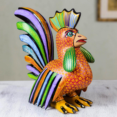 Alebrije sculpture, 'Proud Rooster' - Rooster Alebrije Sculpture from Mexico