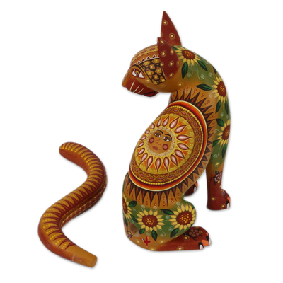 Alebrije sculpture, 'Cat of the Sun' - Mexico Oaxaca Folk Art Alebrije Mystical Cat Sculpture