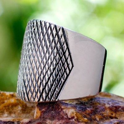 Sterling silver band ring, 'Networking' - Artisan Crafted Taxco Sterling Ring