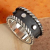 Sterling silver band ring, 'Domino' - Modern Dark and Polished Taxco Silver Band Ring