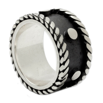 Sterling silver band ring, 'Domino' - Modern Dark and Polished Taxco Silver Band Ring