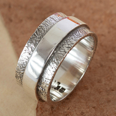 Anillo de banda de plata esterlina - Moderno anillo de plata texturizado hecho a mano de México