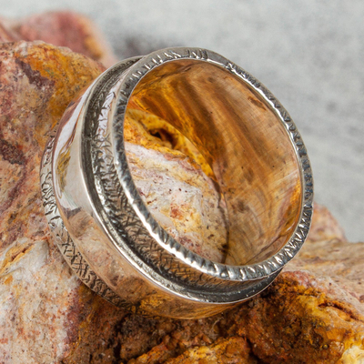 Anillo de banda de plata esterlina - Moderno anillo de plata texturizado hecho a mano de México