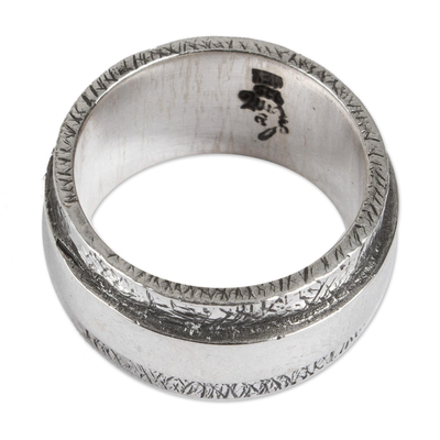 Sterling silver band ring, 'United As One' - Modern Handmade Textured Silver Ring from Mexico