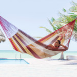 Cotton hammock, 'Loreto' (double) - Mexican Multicolor Cotton Maya Hammock