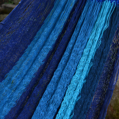 Baumwollhängematte „Huatulco“ (doppelt) – Handgefertigte Maya-Hängematte aus blauer Baumwolle aus Mexiko