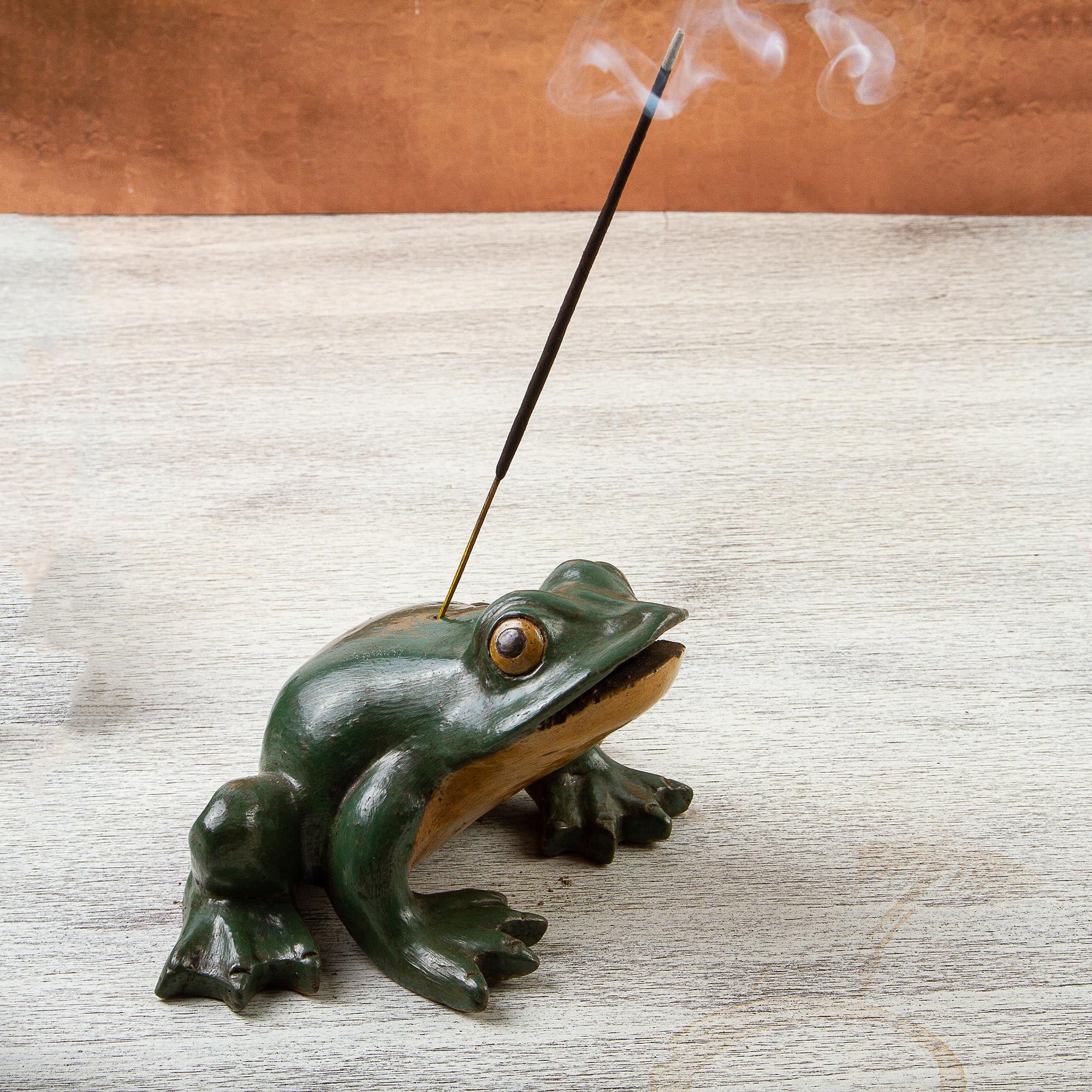 Mexican Burnished Clay Frog-Shaped Incense Holder - Jumping Frog