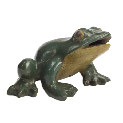 Mexican Burnished Clay Frog-Shaped Incense Holder - Jumping Frog | NOVICA