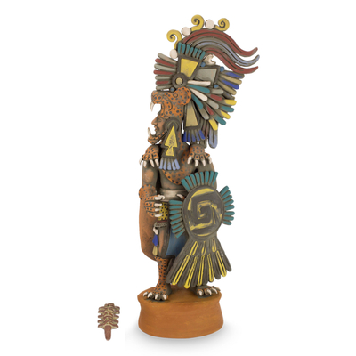Keramische Skulptur, 'Großer Jaguar-Krieger' - Aztekenkrieger Keramik Replik Skulptur aus Mexiko