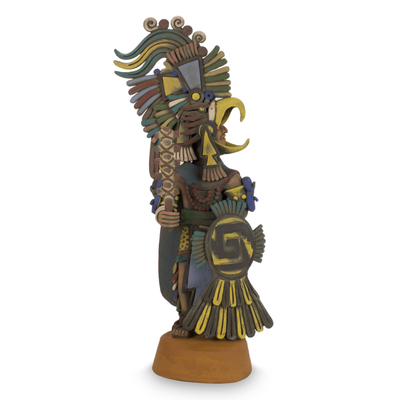 Hand Made Aztec Warrior Ceramic Replica Sculpture