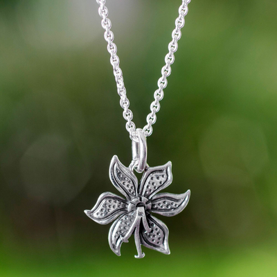 Sterling silver flower necklace, 'Springtime' - Hand Crafted Sterling Silver Taxco Flower Pendant Necklace