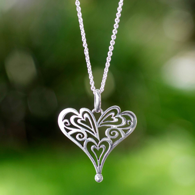 Sterling Silver Love Pendant Necklace from Mexico - Heartful | NOVICA