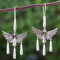 Sterling silver dangle earrings, 'Paloma' - Surreal Sterling Silver Earrings Artisan Crafted Jewelry