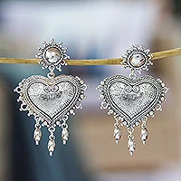 Sterling silver heart earrings, 'Love Waterfall'