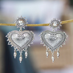 Sterling silver heart earrings, 'Love Waterfall' - Sterling Silver Heart Chandelier Earrings