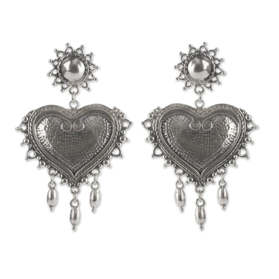 Sterling silver heart earrings, 'Love Waterfall' - Sterling Silver Heart Chandelier Earrings